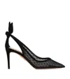 Aquazzura Bow Tie 105 Crystal Tulle Pointed-toe Flats In Black