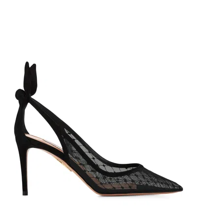 AQUAZZURA NET BOW TIE PUMPS 85