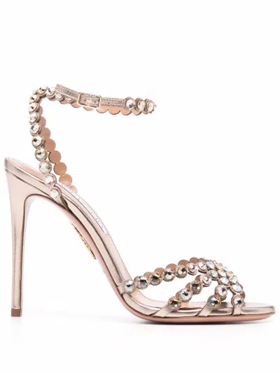 Aquazzura Neutral Tequila 105 Leather Sandals - Women's - Calf Leather/goat Skin/lamb Skin/crystal In Neutrals