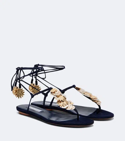 Aquazzura Night Stars Embellished Suede Thong Sandals In Blue
