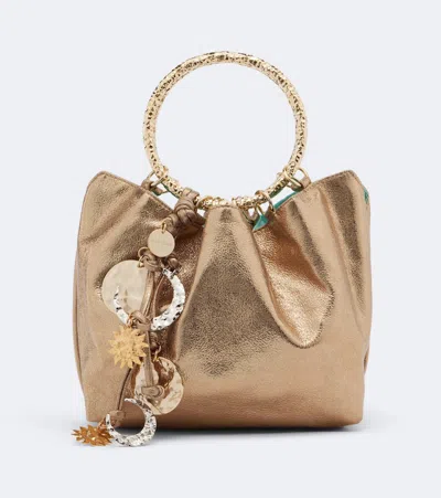 Aquazzura Night Stars Mini Leather Top-handle Bag In Gold