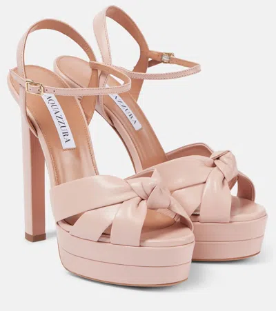Aquazzura Nina 130 Leather Platform Sandals In Pink