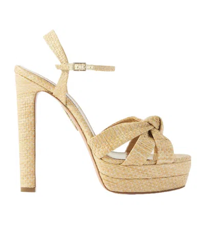 Aquazzura Nina 130 Raffia Platform Sandals In Nude