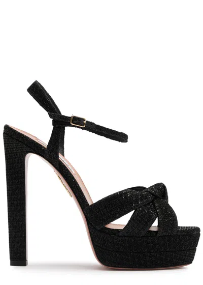 Aquazzura Nina 85 Metallic Woven Platform Sandals In Black