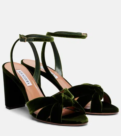 Aquazzura Nina 85 Velvet Sandals In Green