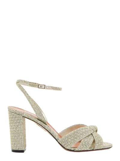 AQUAZZURA 'NINA' METALLIC SANDALS WITH OPEN TOE AND HIGH BLOCK HEEL