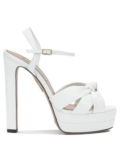 Aquazzura Nina Plateau 130mm White Crossbred Leather Calf Leather Heeled Sandals In Multi