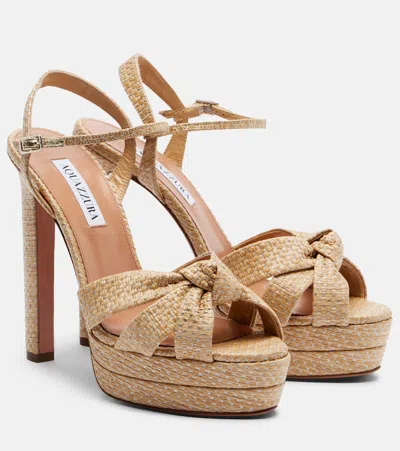 Aquazzura Nina Raffia Platform Sandals In Brown