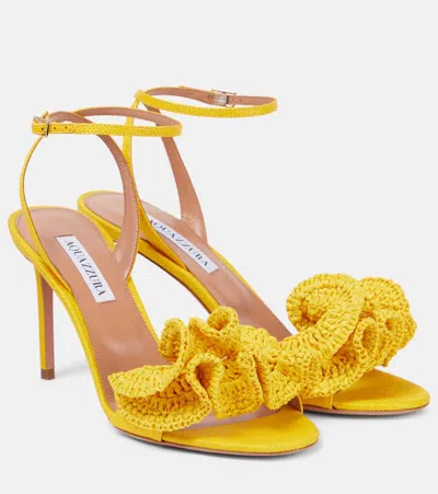 Aquazzura Noches Tropicales 85 Raffia Sandals In Yellow
