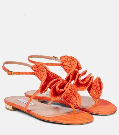 Aquazzura Noches Tropicales Raffia Thong Sandals In Orange