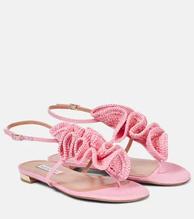 Aquazzura Noches Tropicales Raffia Thong Sandals In Pink