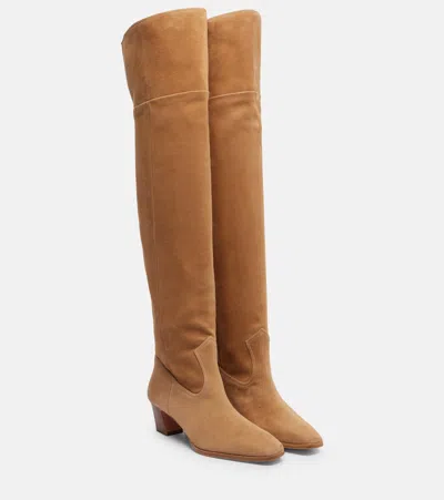 Aquazzura Nomad 50 Suede Over-the-knee Boots In Nude