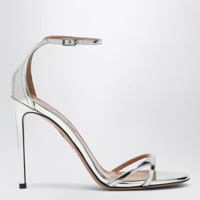 Aquazzura Nuda 85 Mini Sandals In Metallic Leather In Silver