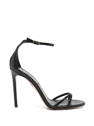 Aquazzura Nuda Snakeskin-effect Heeled Sandals In Black