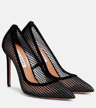 Aquazzura Nude 105 Houndstooth Velvet Pumps In Black