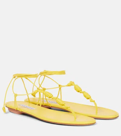 Aquazzura Oaxaca Leather Thong Sandals In Yellow