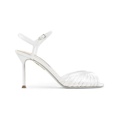Aquazzura Off White Textile Satin Hold Me Sandal
