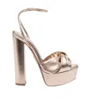 Aquazzura Olie Plateau 140 Knotted Metallic Leather Platform Sandals In Nude