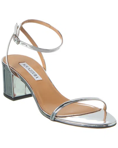Aquazzura Olie 50 Metallic Sandals In Silver Patent Leather