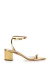 AQUAZZURA 'OLIE' GOLD TONE SANDALS WITH BLOCK HEEL IN LAMINATED LEATHER WOMAN
