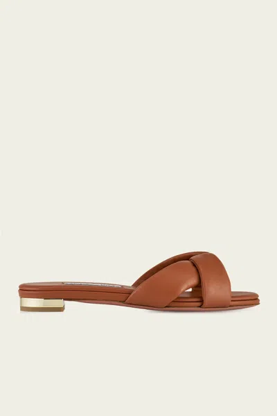 Aquazzura Olie Slide Flat In Tobacco In White
