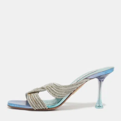 Pre-owned Aquazzura Ombre Blue/purple Leather Gatsby Slide Sandals Size 38