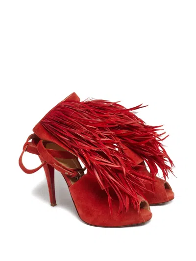 Pre-owned Aquazzura Open-toe Suede Pumps In Red