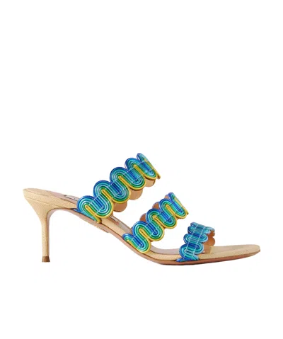 Aquazzura Wavy 65 Metallic Leather Mules In Blue