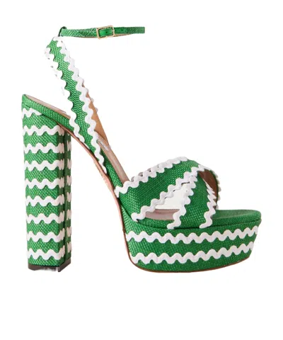 Aquazzura Ric Rac 140 Raffia Platform Sandals In Green