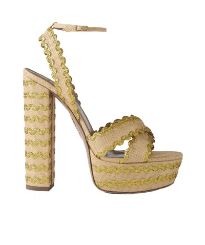 Aquazzura Ric Rac 140 Raffia Platform Sandals In Neutrals