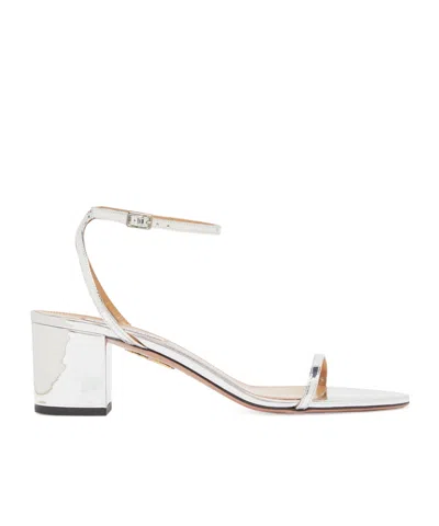 Aquazzura Olie 50 Metallic Leather Sandals In Silver