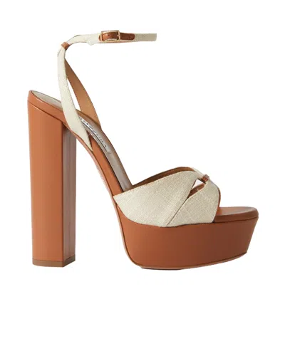 Aquazzura Villette 140 Linen And Leather Platform Sandals In Off-white