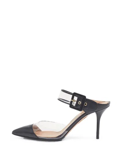 Pre-owned Aquazzura Optic Buckle-detail Mules In White