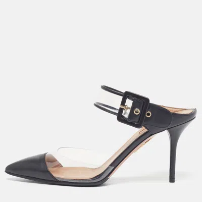 Pre-owned Aquazzura Optic Size 39 Black Leather And Pvc Mules