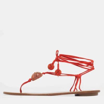 Aquazzura Orange Suede Jackie Ankle Wrap Flat Slide