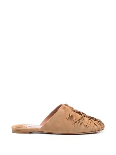 Aquazzura Pantofole Frangia "maverick" In Brown