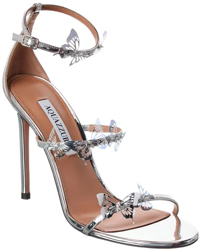Aquazzura Papillon 105 Leather Sandal In Silver