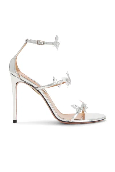 Aquazzura Papillon Sauvage 105 Embellished Metallic-leather Sandals In Silver