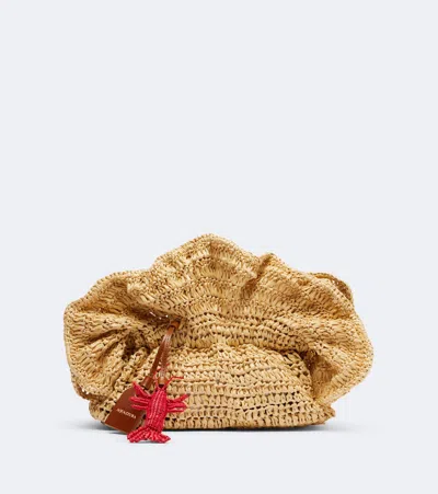 Aquazzura Paradise Raffia Clutch In Brown