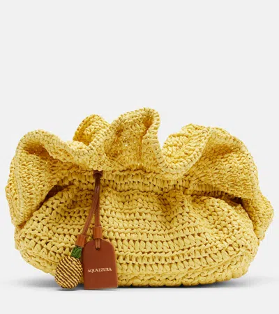 Aquazzura Paradise Raffia Clutch In Yellow