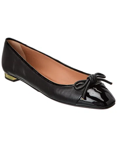 Aquazzura Parisina Bow-embellished Crinkled-leather Ballet Flats In Black