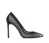Aquazzura High Heel Pumps With Striped Mesh Detailing In Black