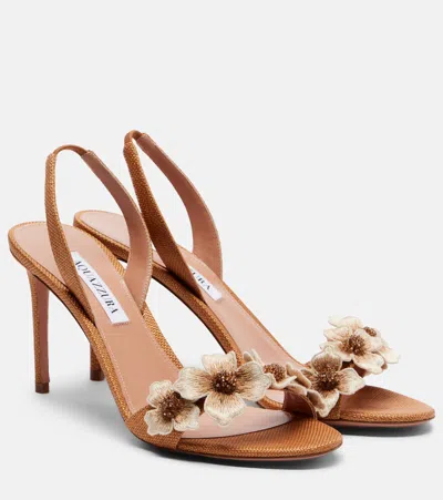 Aquazzura Passionflower 85 Embellished Raffia Slingback Sandals In Brown