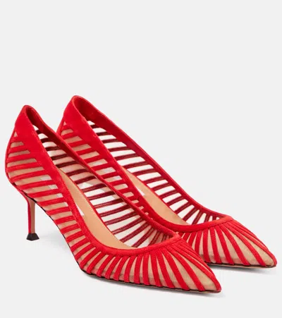 Aquazzura Passions 65 Suede And Mesh Pumps In Red
