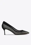 Aquazzura High Heel Pumps With Striped Mesh Detailing In Black