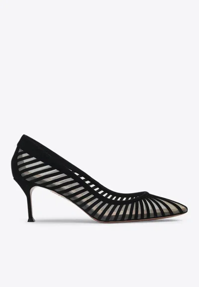 AQUAZZURA PASSIONS 90 SUEDE STRIPES PUMPS