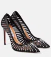 Aquazzura High Heel Pumps With Striped Mesh Detailing In Black