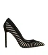 Aquazzura High Heel Pumps With Striped Mesh Detailing In Black