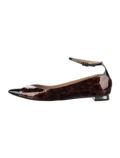 Pre-owned Aquazzura Patent Leather Animal Print Ballet Flats In Brown