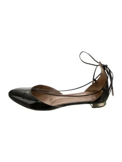 Pre-owned Aquazzura Patent Leather Ballet Flats In Black